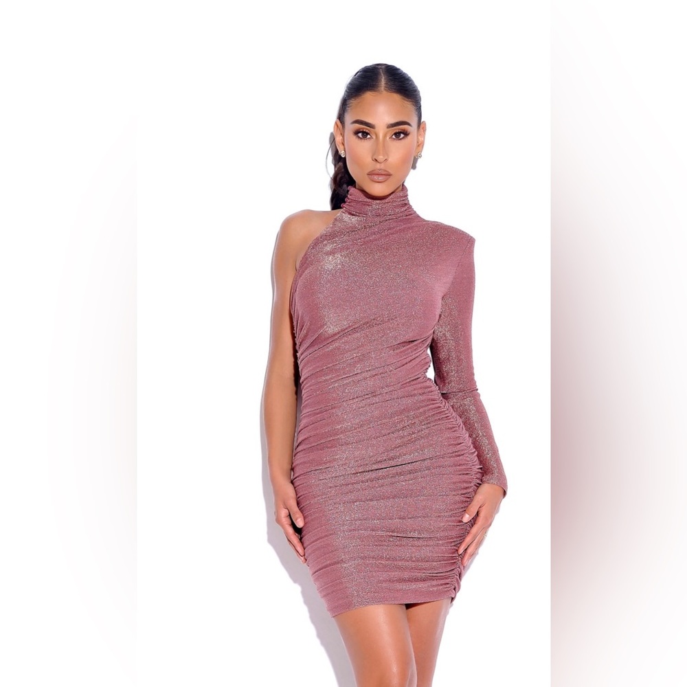 Starlight Pink metallic one sleeve dress-Miss Circle